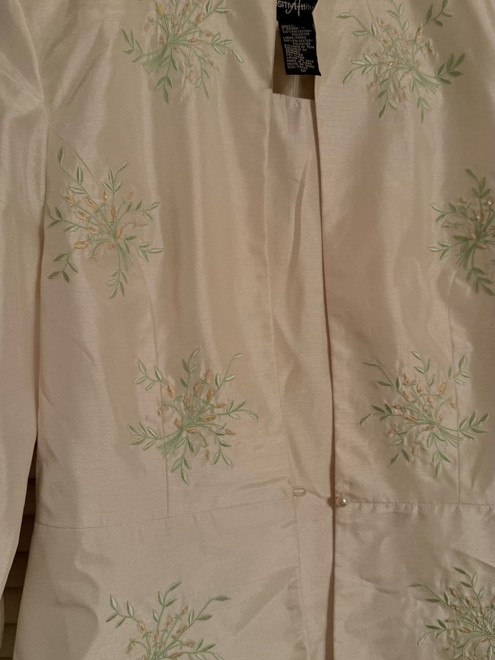 Positive Attitude Cream dress with with Green & Gold Embroidery jacket